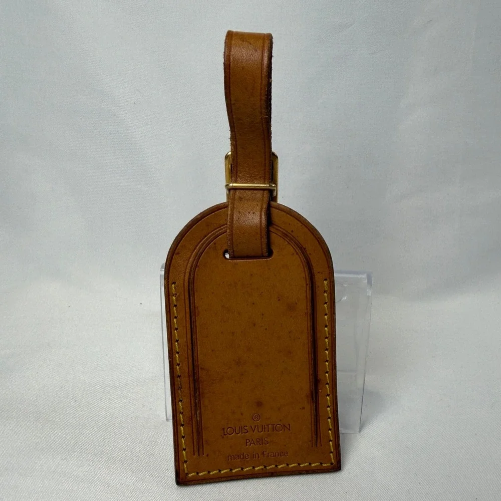 Louis Vuitton Luggage Tag Unisex OS Brown Vachetta Leather Name Tag Gold Buckle